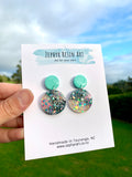 Mint and Silver Glitter Round Dangles