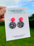 Fluro Pink and Dark Grey Glitter Dangles