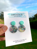 Mint and Silver Glitter Round Dangles