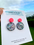 Fluro Pink and Dark Grey Glitter Dangles