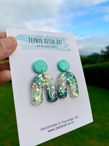 Mint and Silver Glitter Dangles