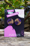Purple and Gold Large Stud Earrings
