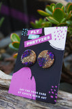 Purple and Gold Large Stud Earrings
