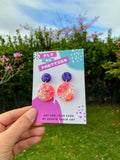 Opal Pink and Purple Glitter Round Dangles
