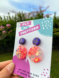 Opal Pink and Purple Glitter Round Dangles