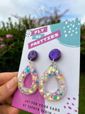Opal and Purple Glitter Teardrop Dangles