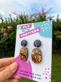Black and Gold Glitter Oval Dangles
