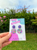 Confetti and Purple -  Round Dangle Earrings
