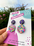 Confetti and Purple -  Round Dangle Earrings