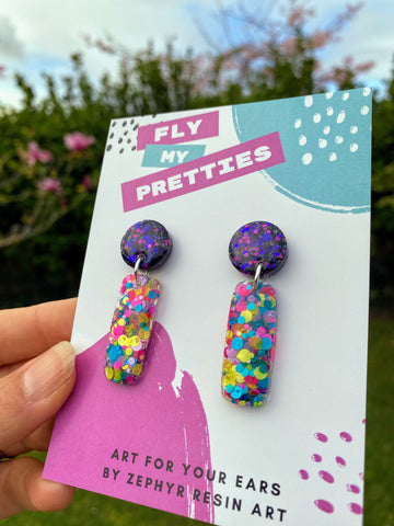 Confetti and Purple - Dangle Earrings